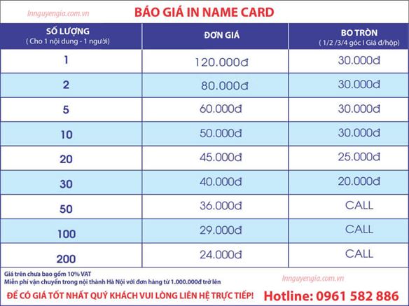 Báo giá in name card visit báo giá in card visit