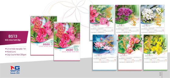 lịch lò xo 7 tờ 2020 mẫu lịch lò xo 7 tờ treo tường đẹp