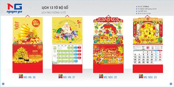 lịch treo tường lò xo giữa 13 tờ