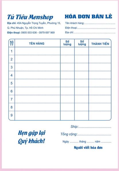 Mẫu hóa đơn bán lẻ giá rẻ Mẫu hóa đơn bán lẻ giá rẻ