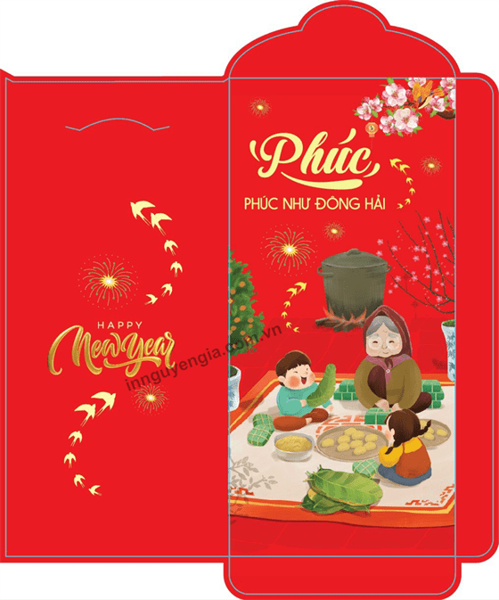 Mẫu lì xì cùng bà gói bánh