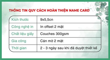 Thông tin quy cách hoàn thiện name card Thông tin quy cách hoàn thiện name card