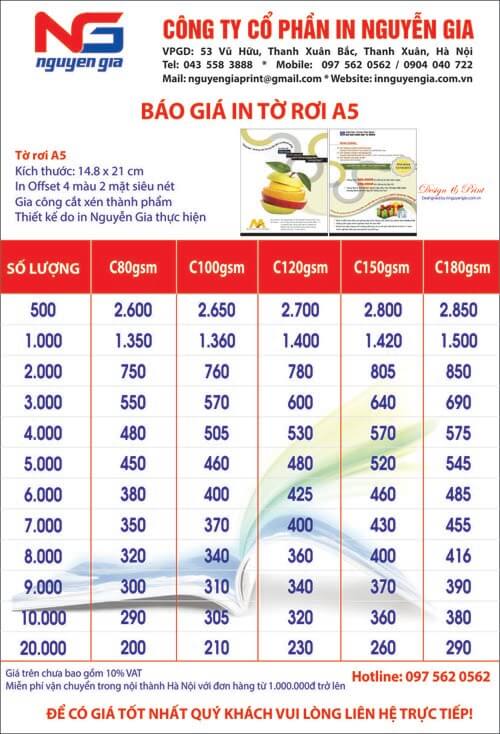 Báo giá in tờ rơi A5 