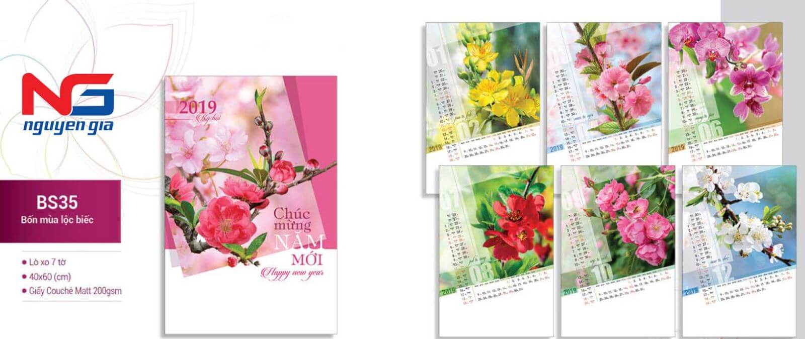 lịch tết lò xo 7 tờ đẹp 2019