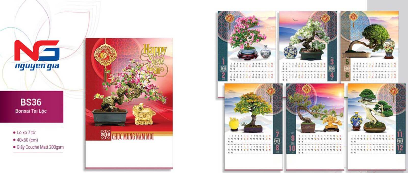 lịch treo tường lò xo 7 tờ 2019 đẹp