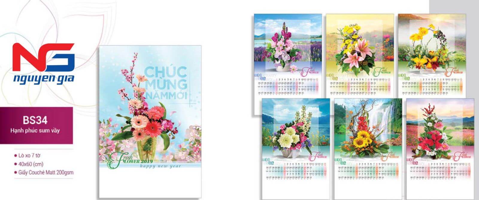 mẫu lịch lò xo 7 tờ đẹp 2019