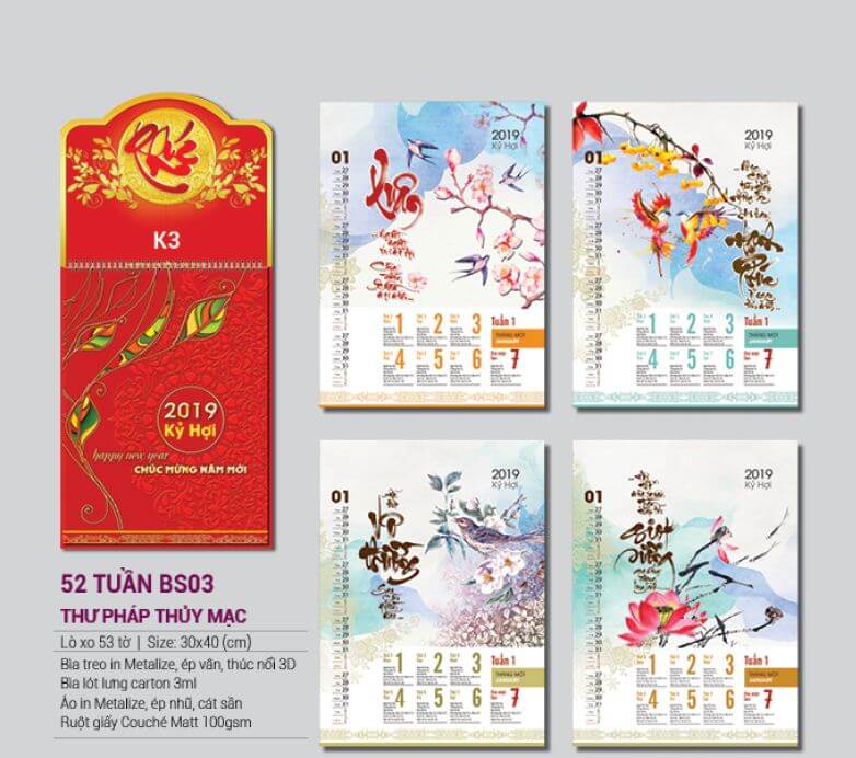 mẫu lịch treo tường 52 tuần 2019 đẹp