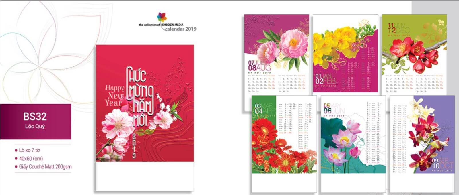 mẫu lịch troe tường lò xo 7 tờ đẹp