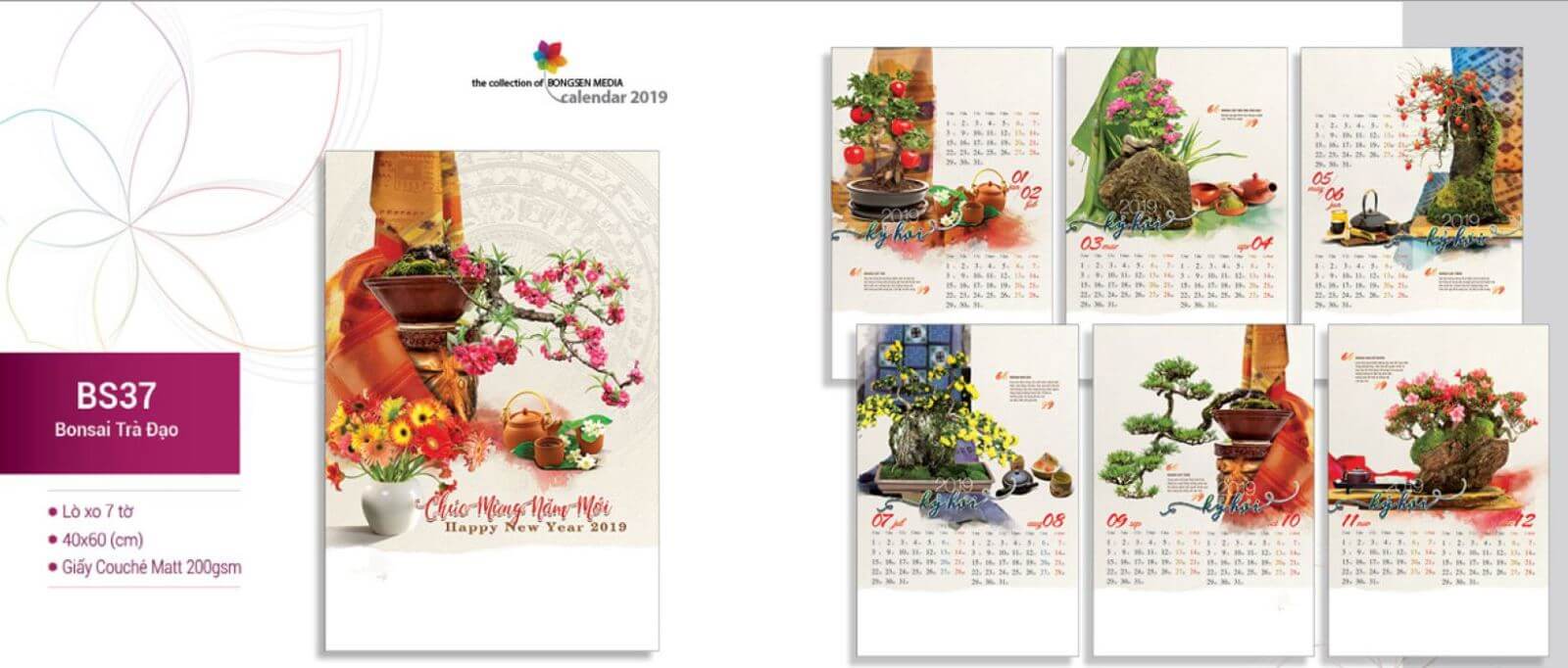 mẫu lịch treo tường lò xo 7 tờ 2019 đẹp