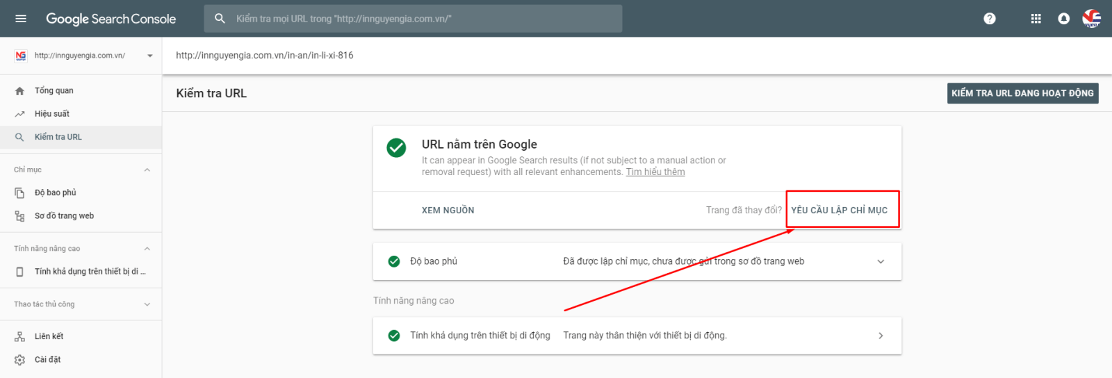 yêu cầu google lập chỉ mục url