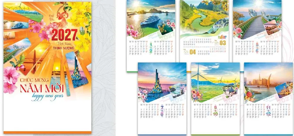 Mẫu lịch 7 tờ vẻ đẹp Việt Nam thịnh vượng