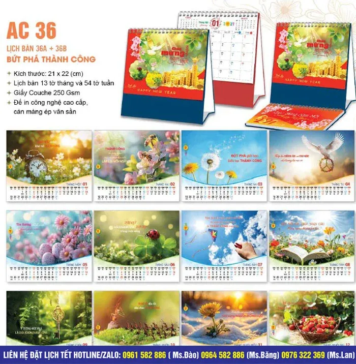 Mẫu lịch để bàn M đẹp theo yêu cầu