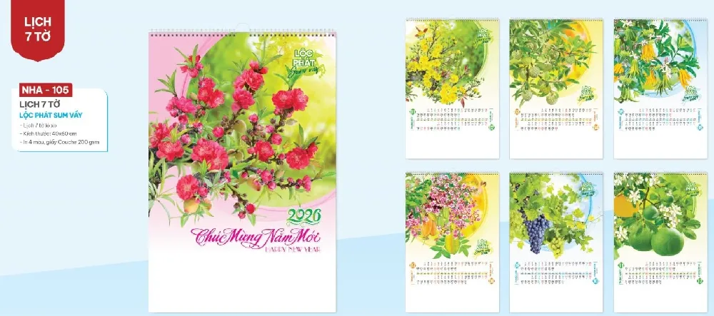 mẫu lịch 2026 treo tường NHA 105