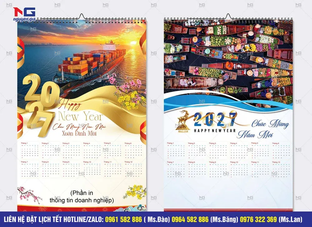 Mẫu lịch treo tường 2027 loại 1 tờ nẹp thiếc