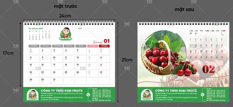 Lịch để bàn theo yêu cầu của khách hàng