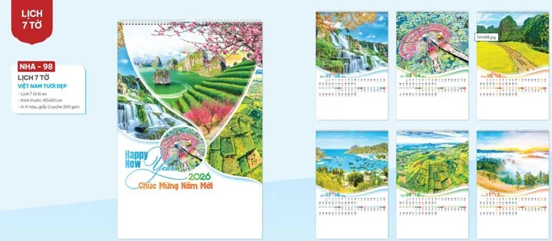 Lịch tết chủ đề Việt Nam tươi đẹp