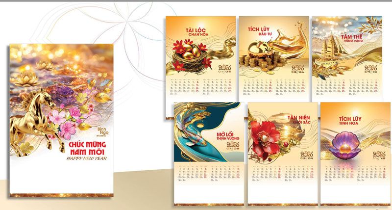 Mẫu lịch 2026 treo tường 