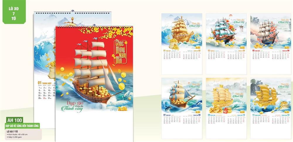 Mẫu lịch lò xo 7 tờ rắn vàng AH 100