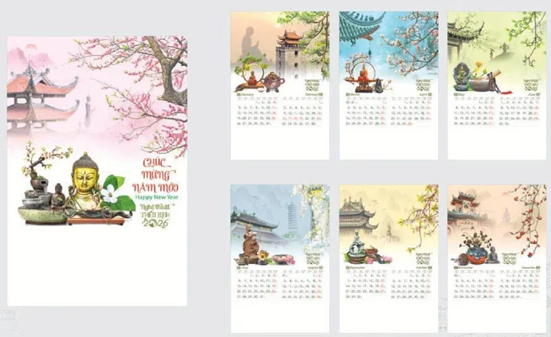 mẫu lịch treo tường nghệ thuật thiên đình