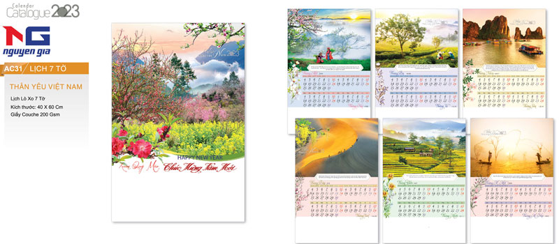 Lịch tết 7 tờ lò xo đẹp