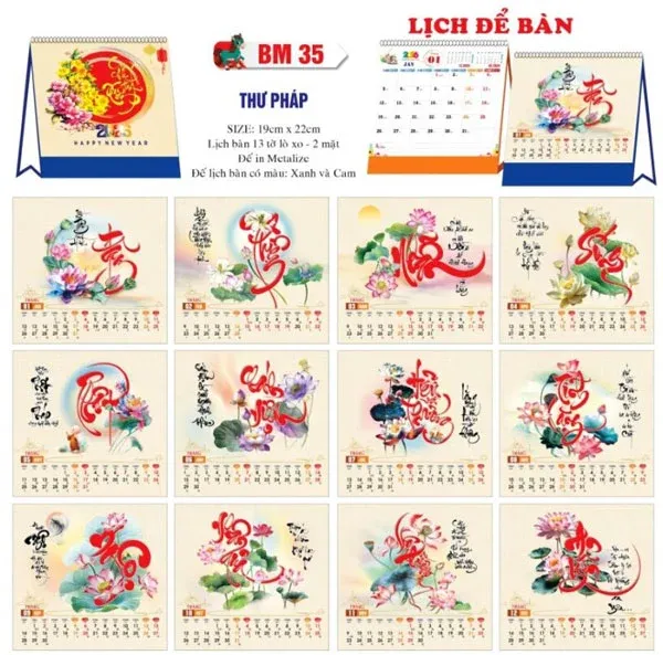BM 35 thư pháp lịch để bàn đẹp