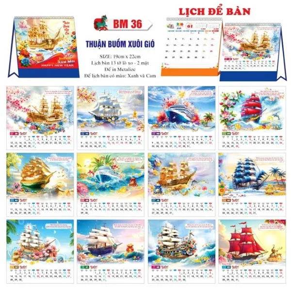 Mẫu lịch để bàn 2026 Thuận Buồm Xuôi Gió