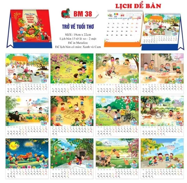 Mẫu lịch để bàn 2026 trở về tuổi thơ