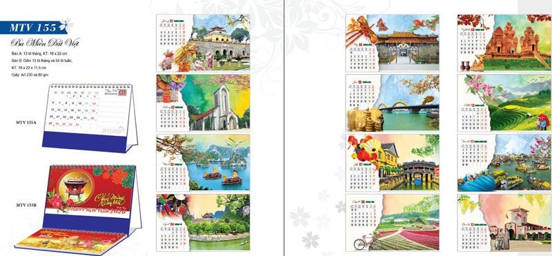 Mẫu lịch bàn ba miền 