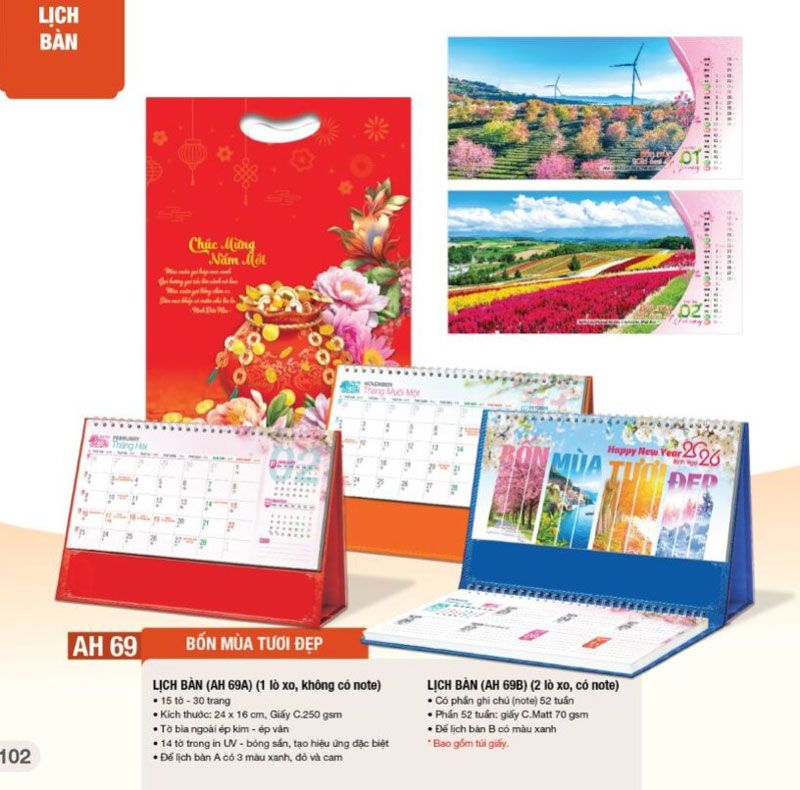 mẫu lịch bàn bốn mùa tươi đẹp