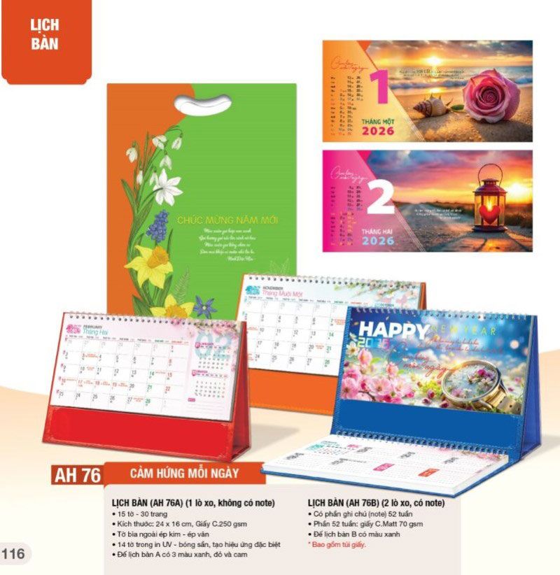 Lịch bàn cảm hứng mồi ngày