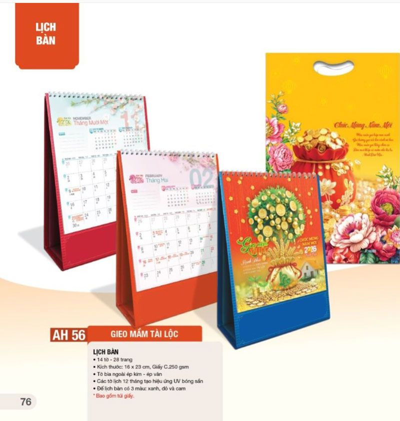 mẫu lịch bàn gieo mầm tài lộc