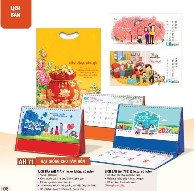 mẫu lịch bàn hạt giống tâm hồn