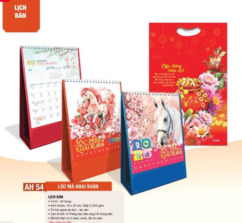 mẫu lịch bàn lộc mã khai xuân