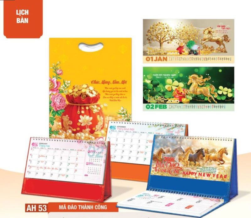 mẫu lịch bàn 2026 mã đáo thành công