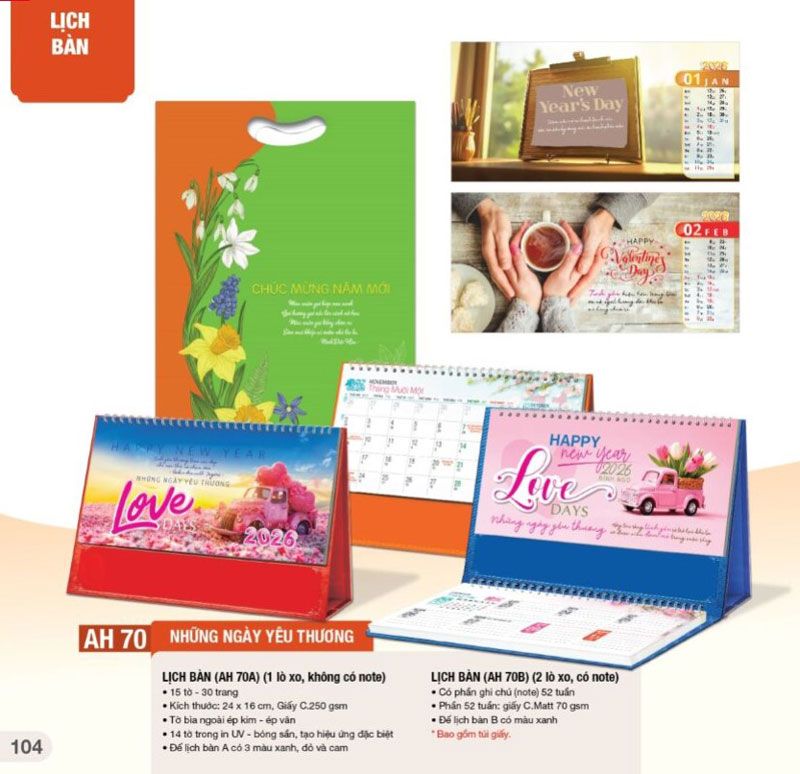 mẫu lịch bàn những ngày yêu thương