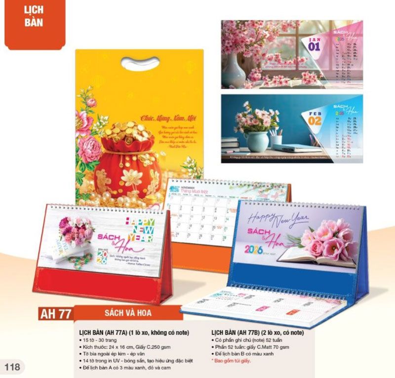 mẫu lịch bàn sách và hoa