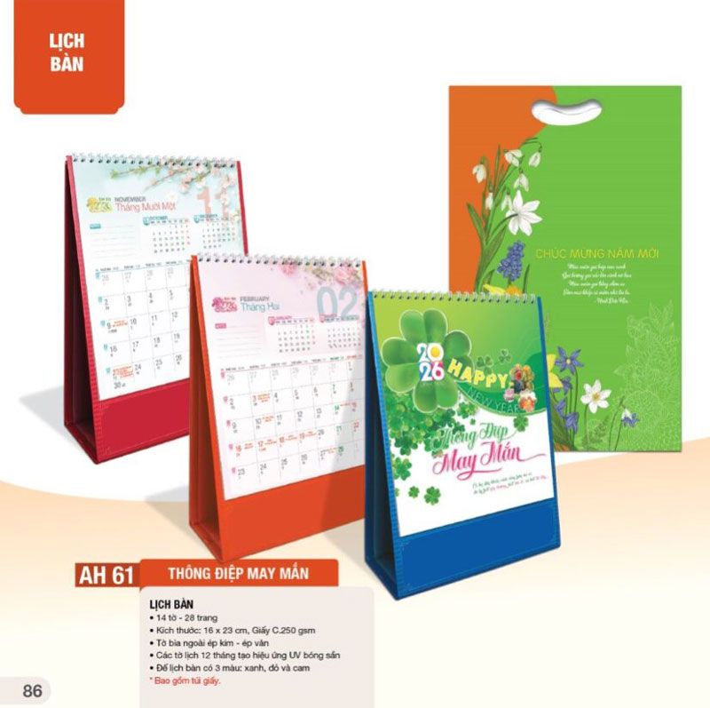 mẫu lịch bàn thông điệp may mắn