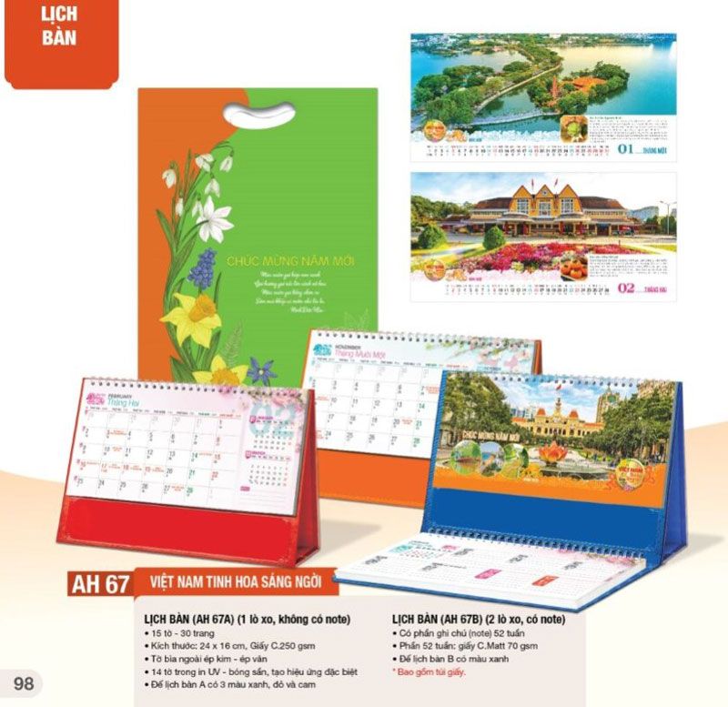 mẫu lịch bàn Việt Nam tinh hoa sáng ngời