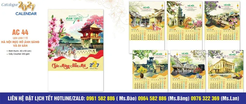 Lịch tết treo tường Hà Nội rực rỡ ánh sáng di sản