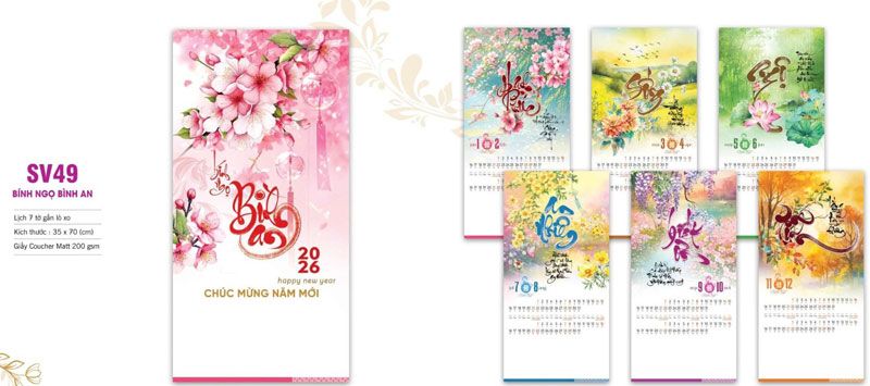 Mẫu lịch treo tường bính ngọ bình an
