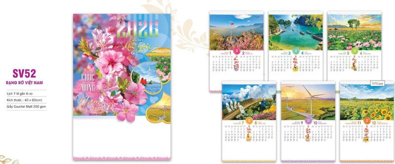 mẫu lịch treo tường rạng rõ Việt Nam