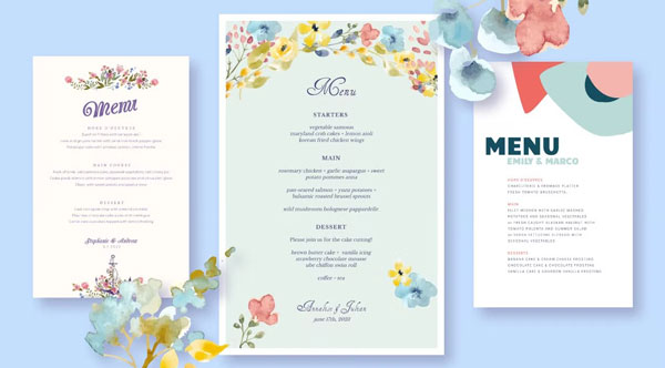 lựa chọn mẫu menu tiệc cưới